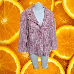 Pendleton Petite‎ Blazer Tweed Career Jacket Pink White Button Front 16